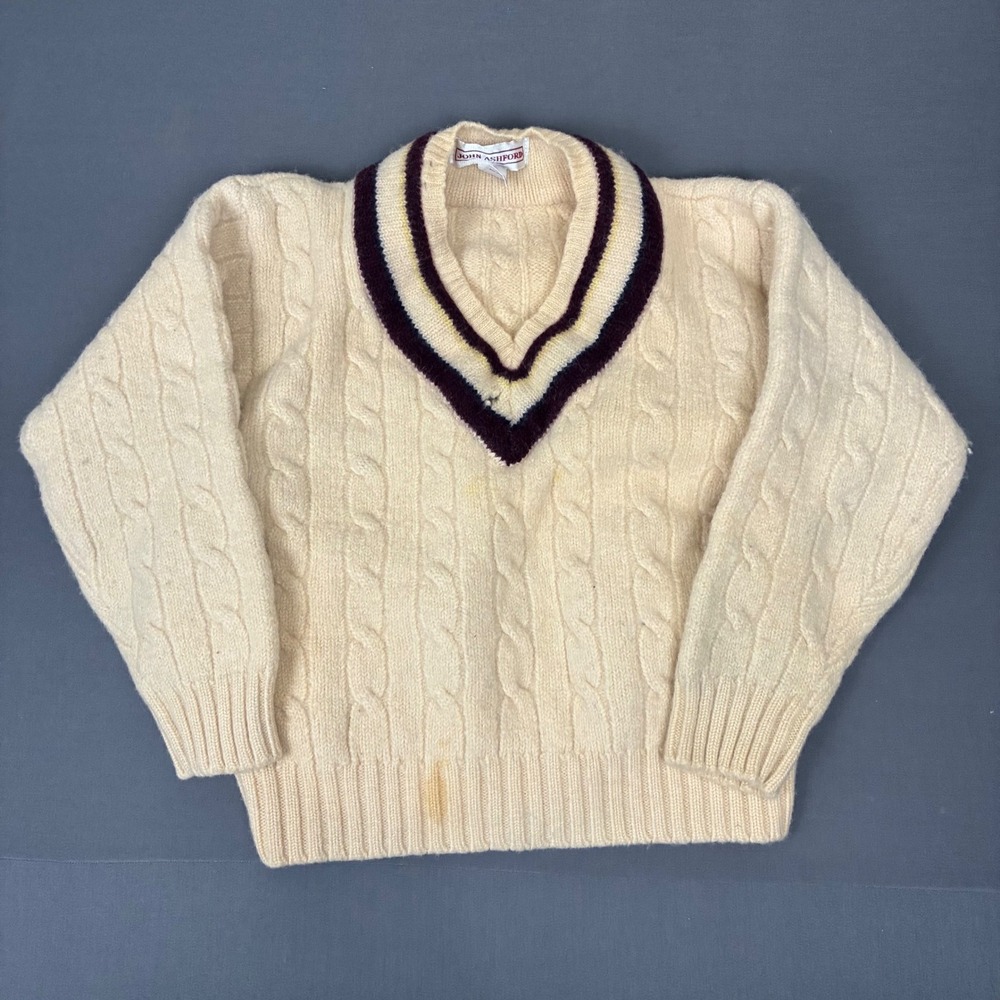John Ashford V-Neck Knit Tennis Cream Sweater Women's Size Small